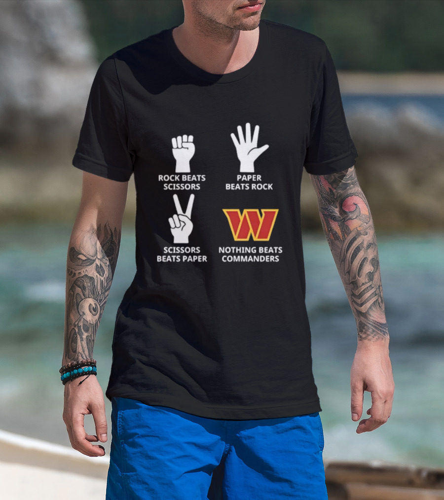 Washington Commanders Rock Paper Scissors Nothing Beats Commanders T-Shirt