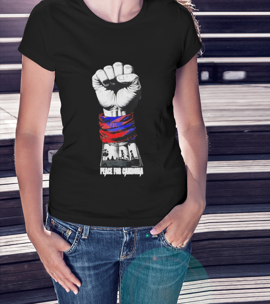Peace For Cambodia Fist Strong Hand Red Blue Bandana Silhouette T-Shirt