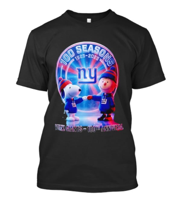 Snoopy Charlie Brown NY 100 Seasons 1925 2025 Giants 100th Anniversary T-Shirt