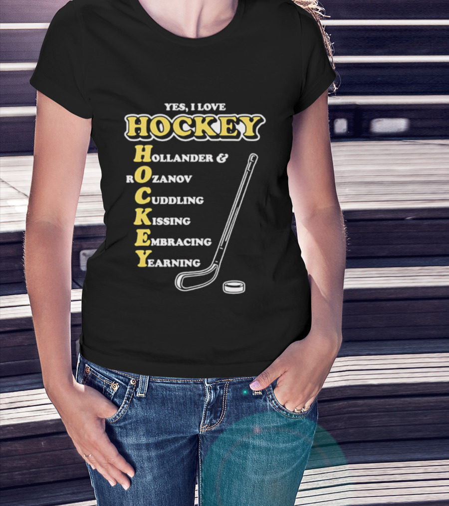 Yes I Love Hockey Hollander Rozanov Cuddling Kissing Embracing Yearning T-Shirt