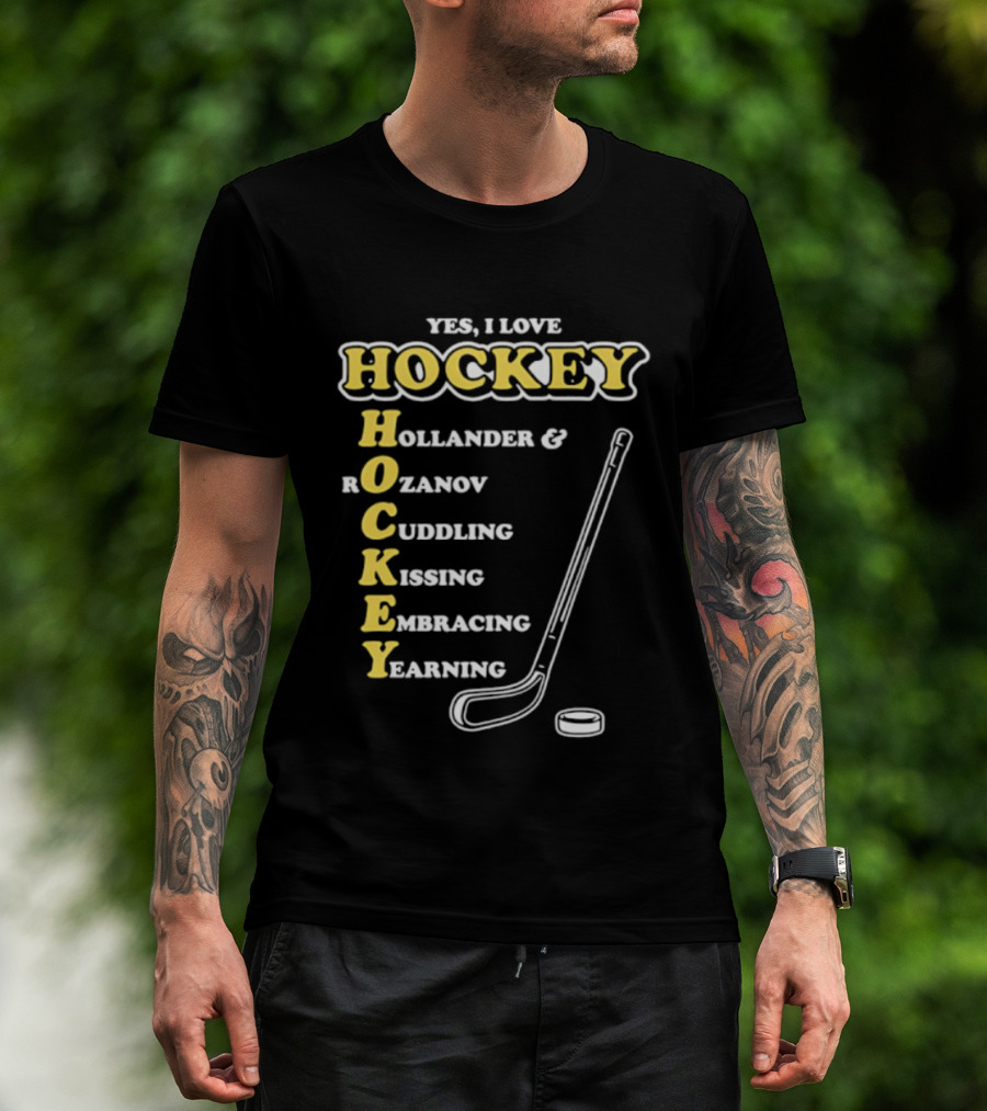 Yes I Love Hockey Hollander Rozanov Cuddling Kissing Embracing Yearning T-Shirt
