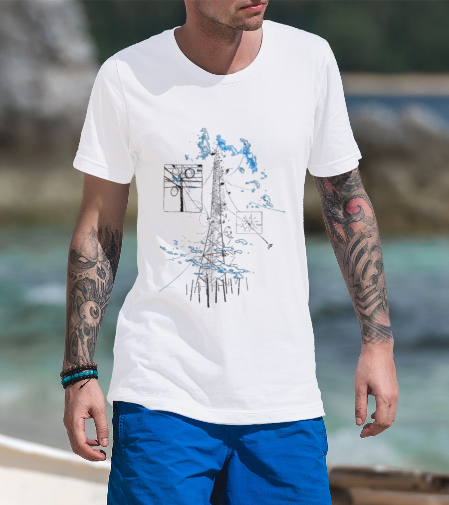 Free Finga Bokštas Visual Telecommunication Tower Elements Clouds T-Shirt