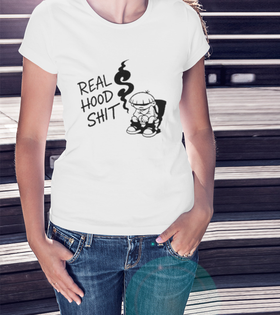 Real Hood Shit Cartoon Character With Smoke Drawing T-Shirt