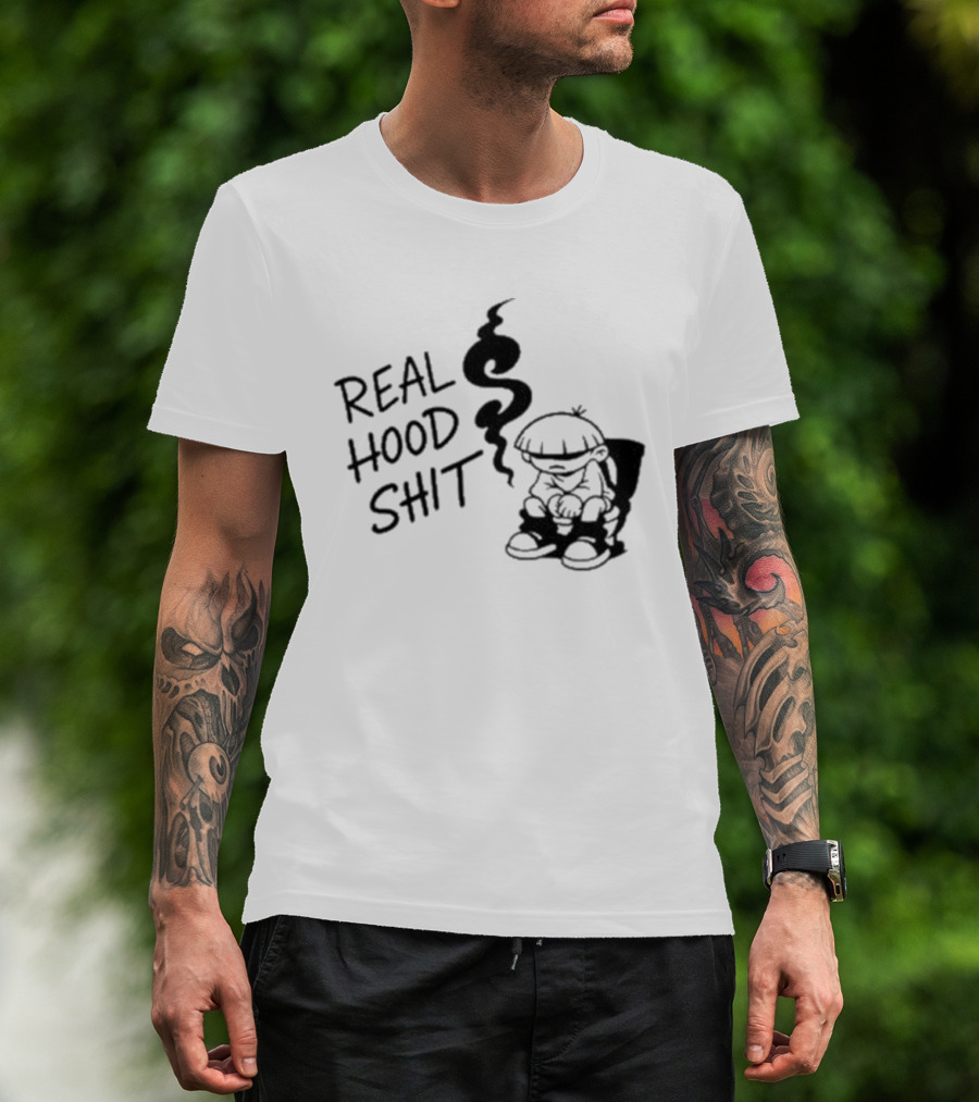 Real Hood Shit Cartoon Character With Smoke Drawing T-Shirt
