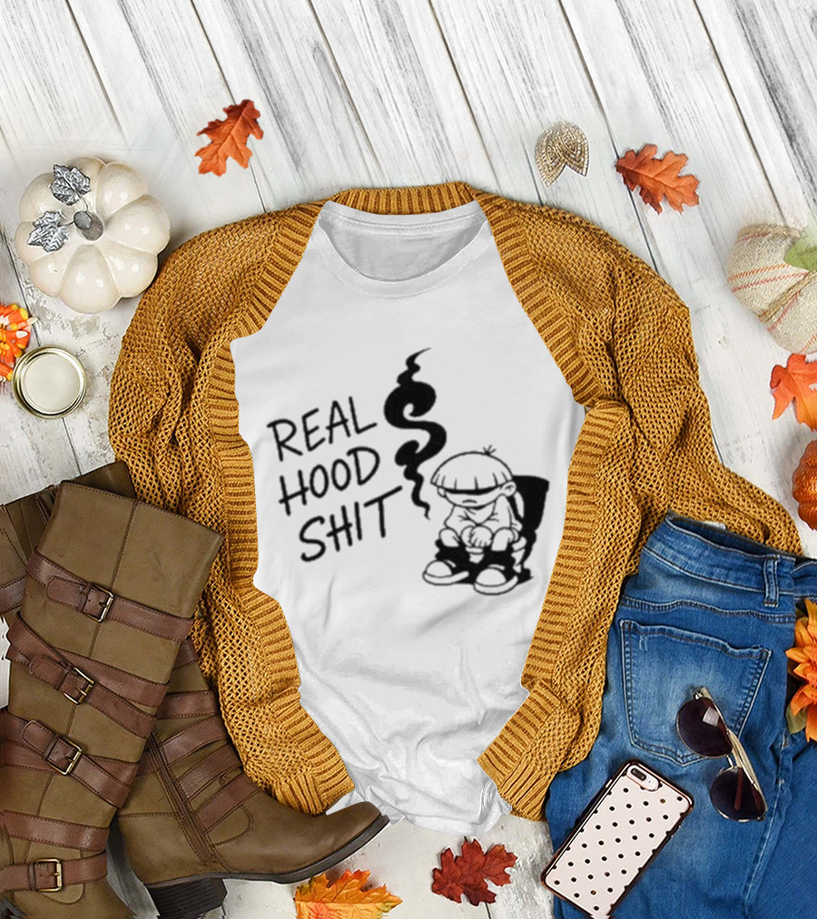 Real Hood Shit Cartoon Character with Smoke Drawing T-Shirt