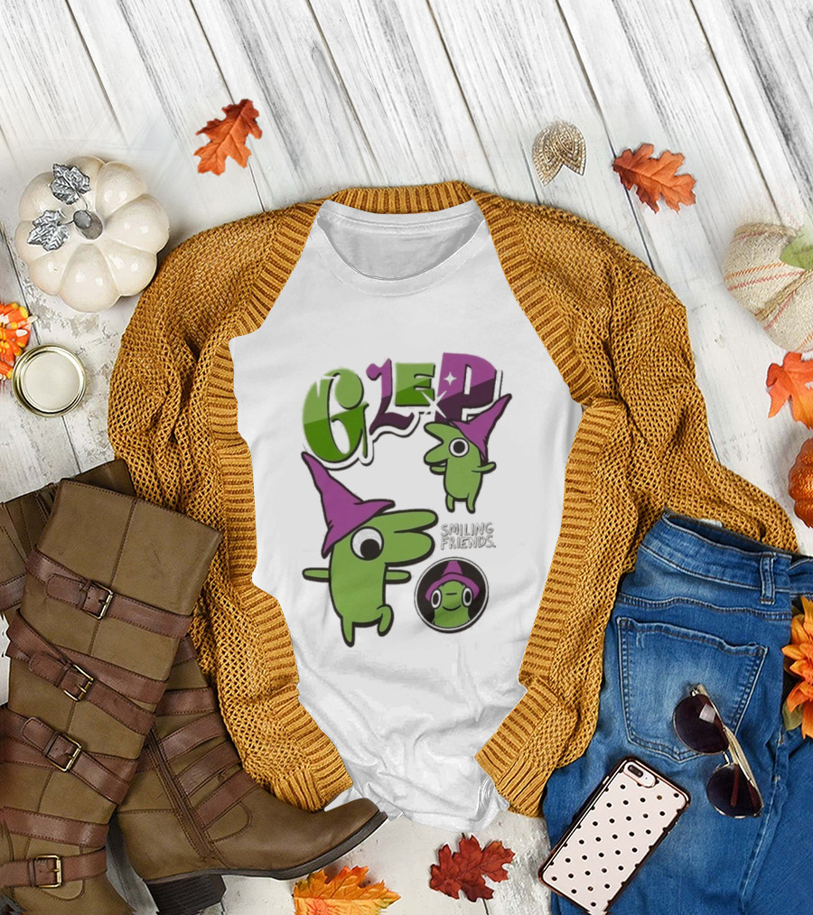 Smiling Friends Glep Green Character with Purple Hat T-Shirt