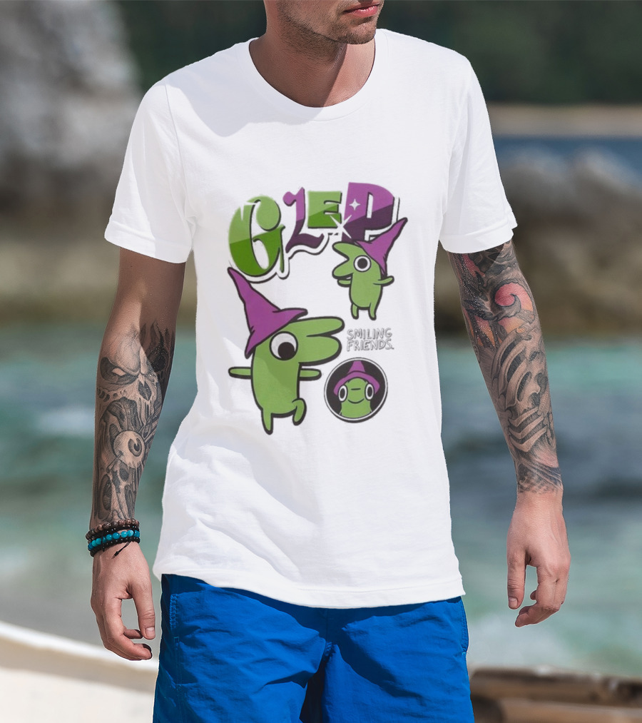 Smiling Friends Glep Green Character With Purple Hat T-Shirt