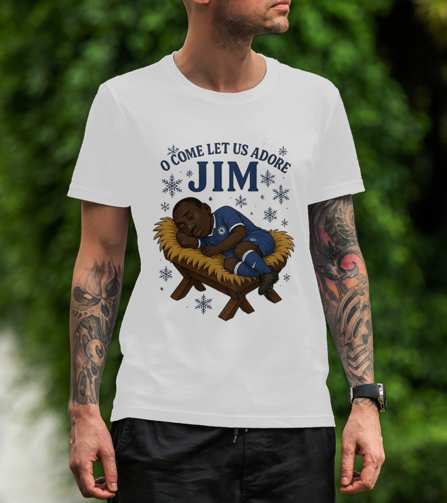 O Come Let Us Adore Jim Sleeping In Chelsea FC Christmas Manger Caricature T-Shirt