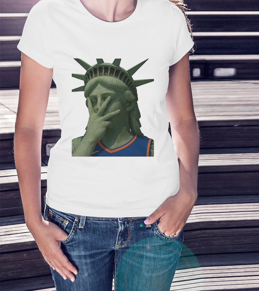Statue Of Liberty Facepalm Wearing New York Knicks Jalen Brunson Jersey T-Shirt