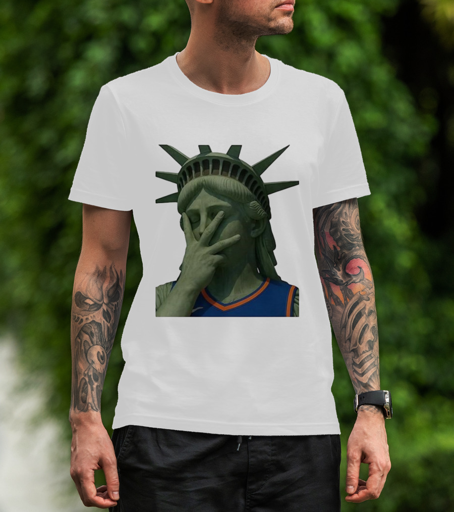 Statue Of Liberty Facepalm Wearing New York Knicks Jalen Brunson Jersey T-Shirt