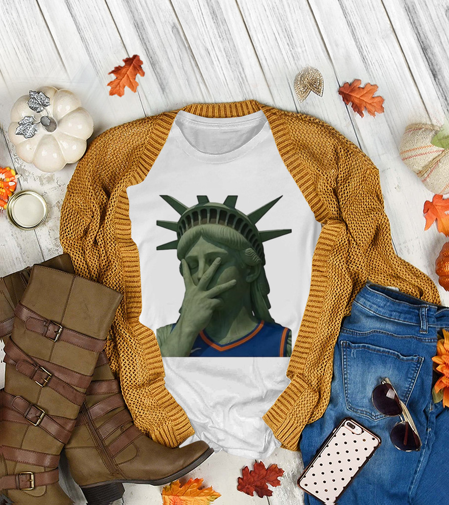Statue of Liberty Facepalm Wearing New York Knicks Jalen Brunson Jersey T-Shirt