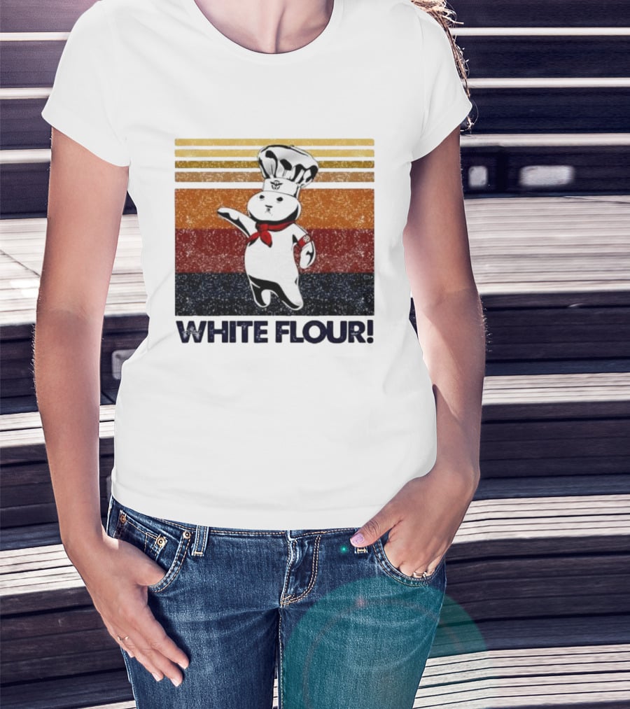 Pillsbury Doughboy Retro White Flour Chef Illustration With Colorful Stripes T-Shirt