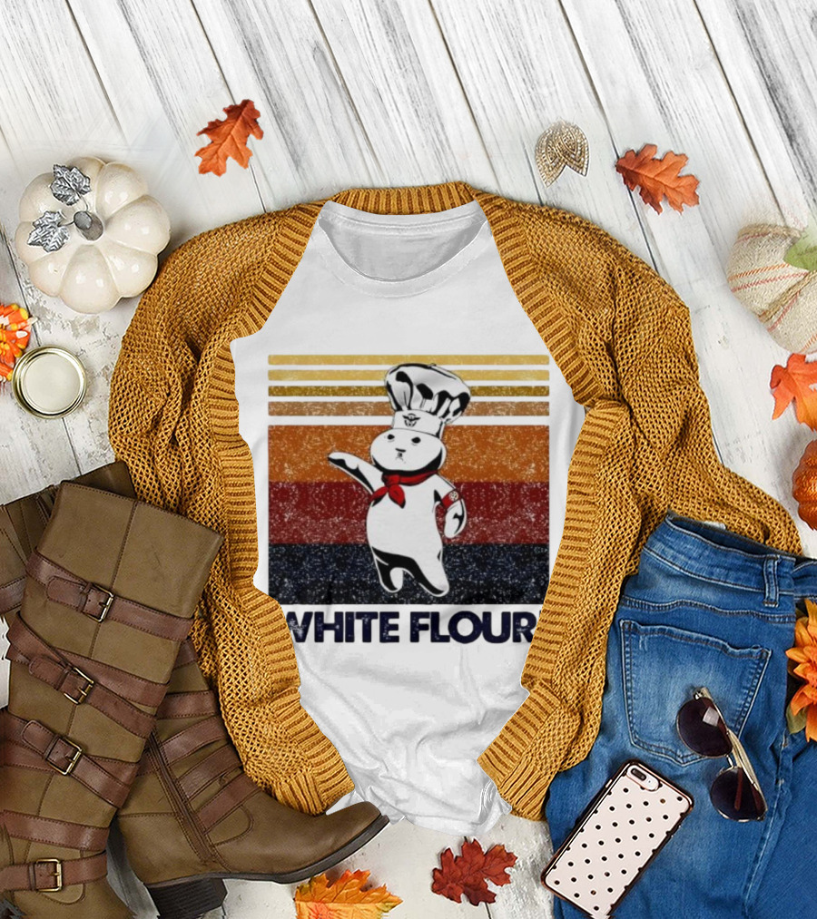 Pillsbury Doughboy Retro White Flour Chef Illustration with Colorful Stripes T-Shirt
