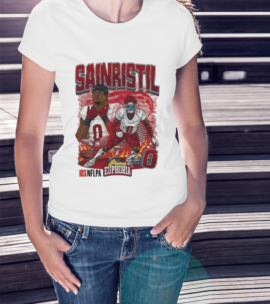 Sainristil Planet Euphoria Number 0 Football Player Cartoon Red Athletic Theme T-Shirt