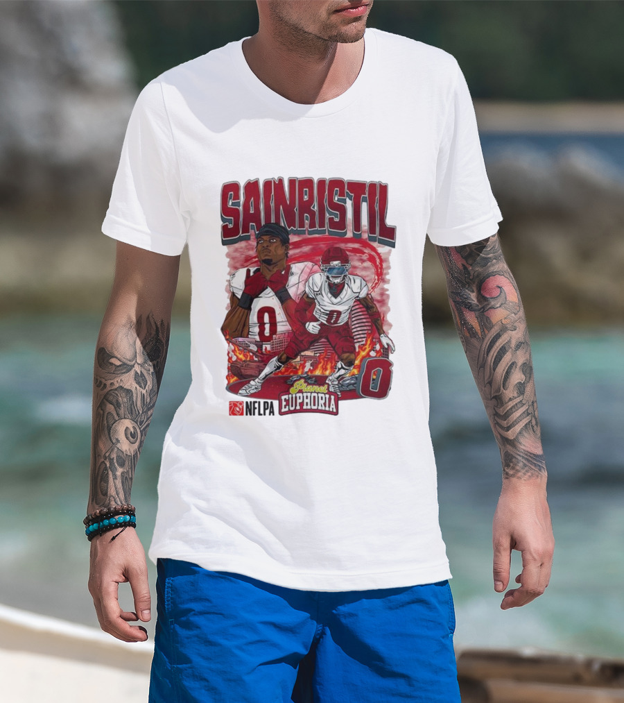 Sainristil Planet Euphoria Number 0 Football Player Cartoon Red Athletic Theme T-Shirt