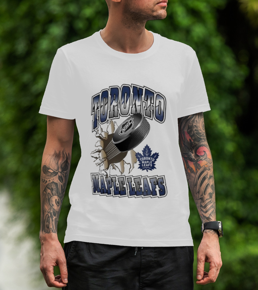 Toronto Maple Leafs Puck Breaking Cracked Wall With Maple Leaf Emblem T-Shirt