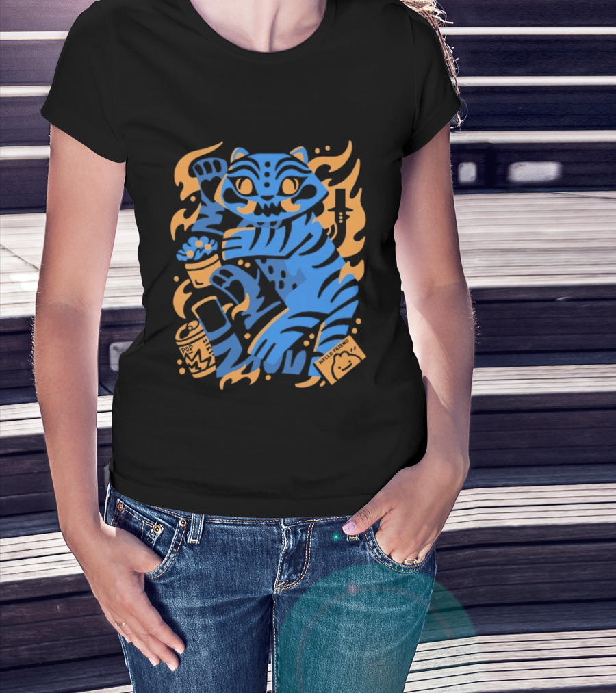 1000 Dead Draculas Hello Friend Tiger Flames T-Shirt