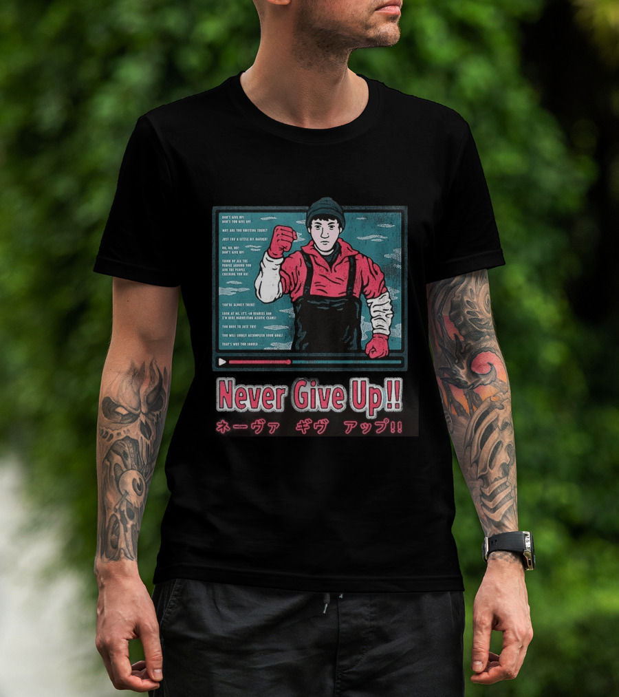 Never Give Up Matsuoka Shuzo Motivational Cartoon Japanese T-Shirt