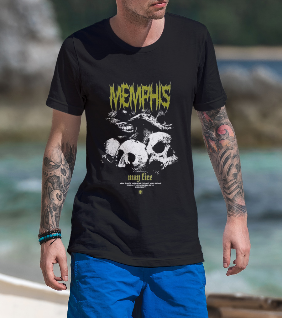 Memphis May Fire Yellow Text Skulls And Snake T-Shirt
