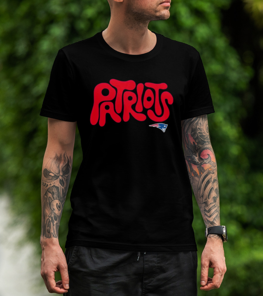 New England Patriots Stylized Flowing Red Retro Text With Iconic Team T-Shirt