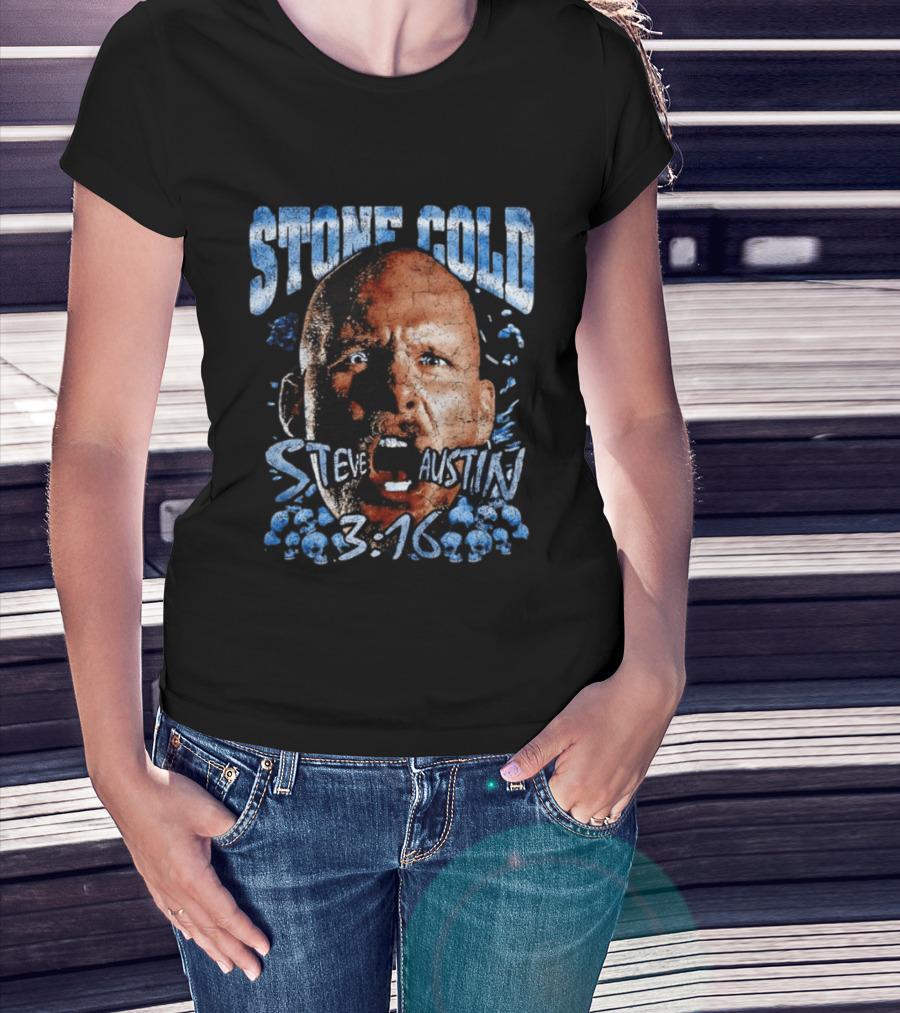 Stone Cold Steve Austin 3 16 Ice Blue Cracked Effect T-Shirt