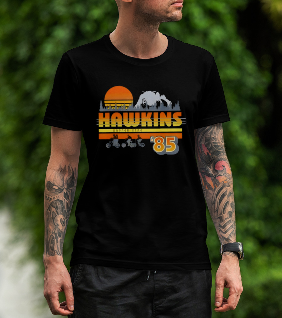 Hawkins Bikers Sunset Adventure Stranger Things 85 Demogorgon Forest T-Shirt