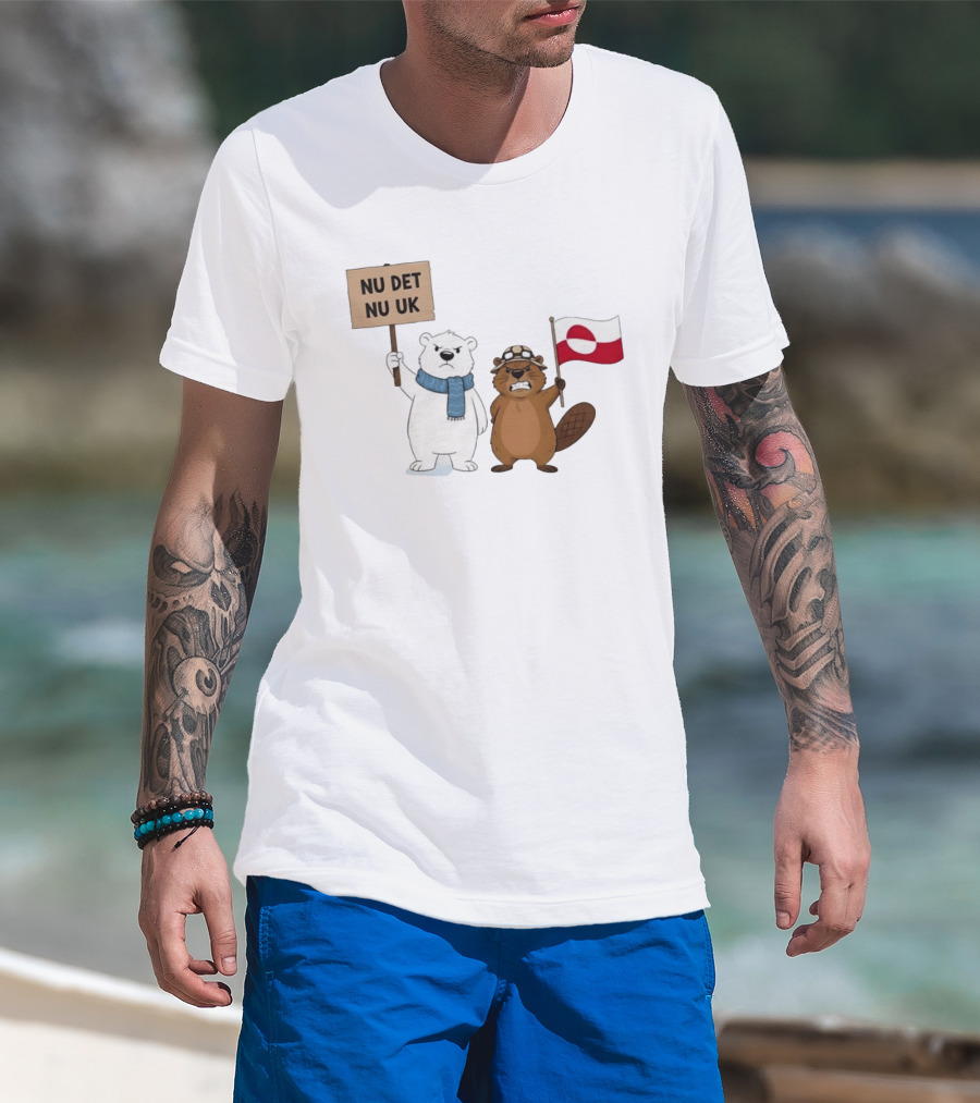 Nu Det Nuuk Greenland Is Not For Sale Polar Bear Beaver Flag T-Shirt
