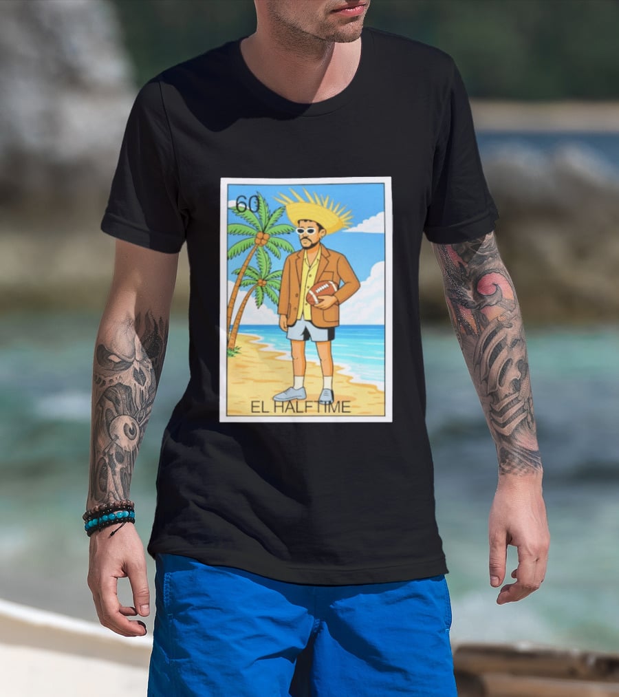 El Halftime Bad Bunny Loteria Card Beach T-Shirt