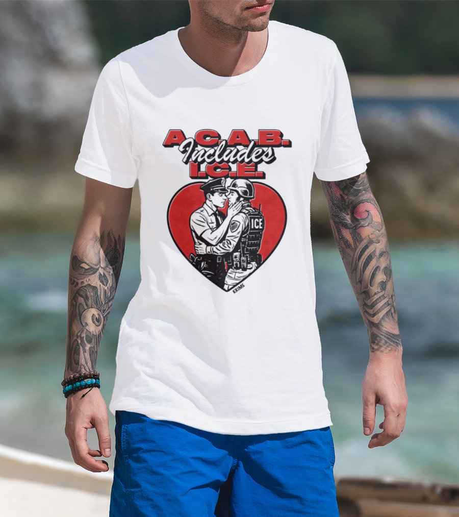 ACAB Includes ICE Anti Police Heart Shape Red And Black T-Shirt