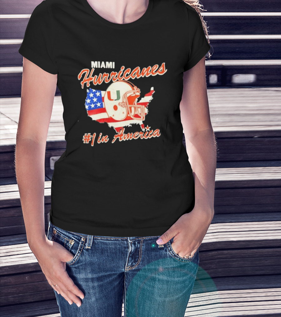 Miami Hurricanes Helmet American Flag Map #1 In America T-Shirt