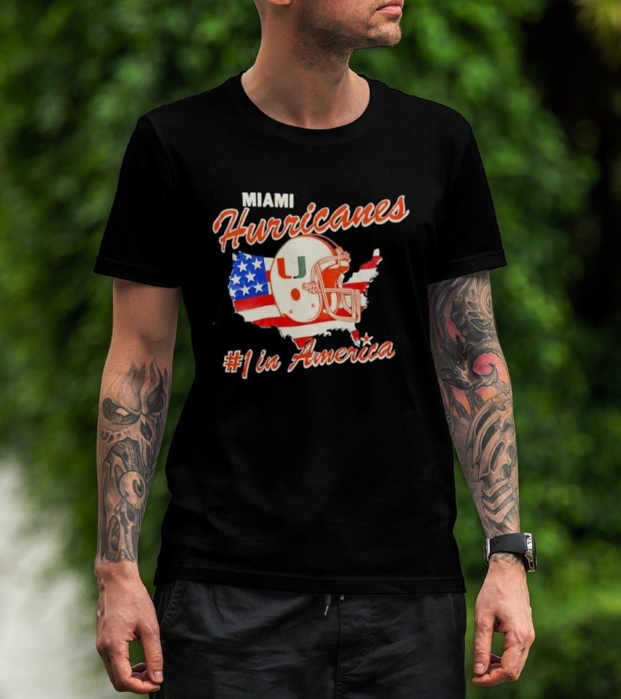 Miami Hurricanes Helmet American Flag Map #1 In America T-Shirt