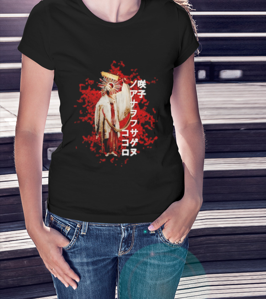 Silent Hill Sakuko Japanese Text Red Background Halo Figure T-Shirt
