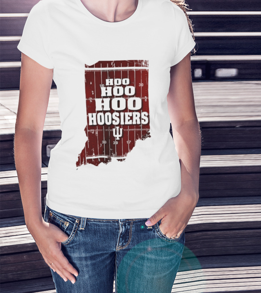 Indiana Map Hoo Hoo Hoo Hoosiers IU Block Letters T-Shirt