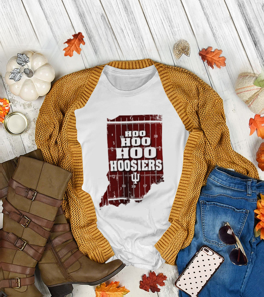 Indiana Map Hoo Hoo Hoo Hoosiers IU Block Letters T-Shirt