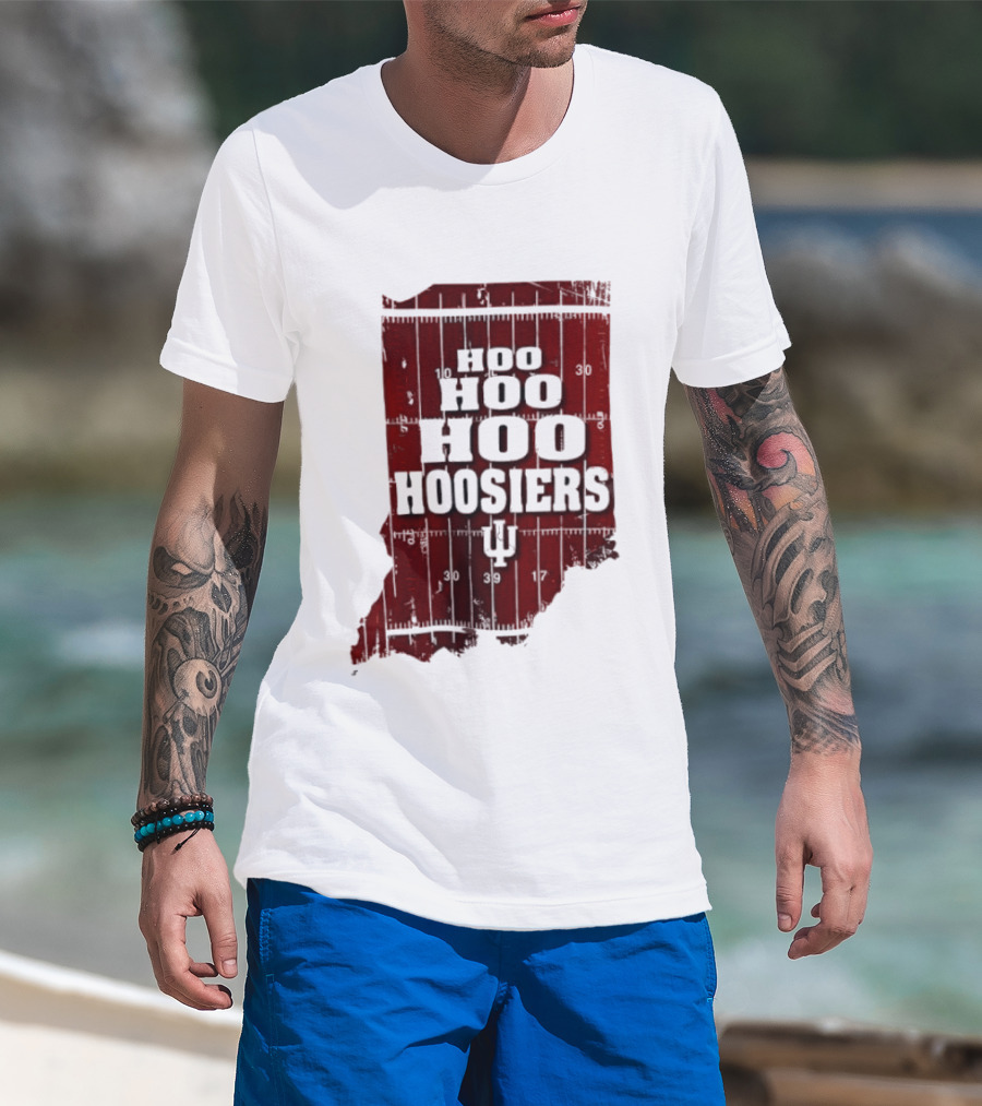 Indiana Map Hoo Hoo Hoo Hoosiers IU Block Letters T-Shirt