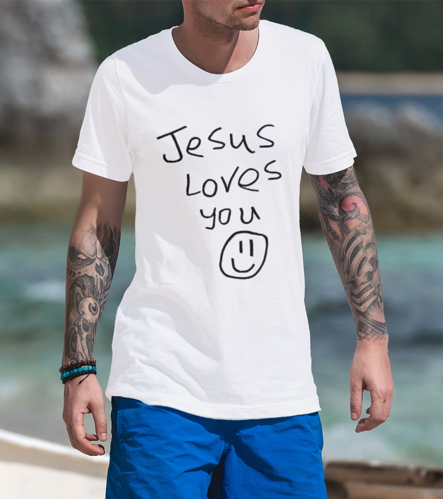 Jesus Loves You Smiley Face Drawing T-Shirt
