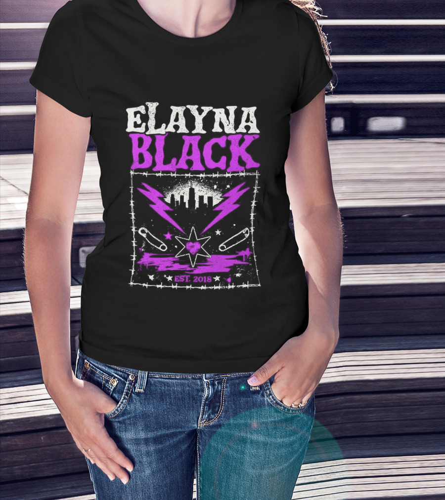 Elayna Black WWE 2018 City Skyline Barbed Wire Pin Frame T-Shirt