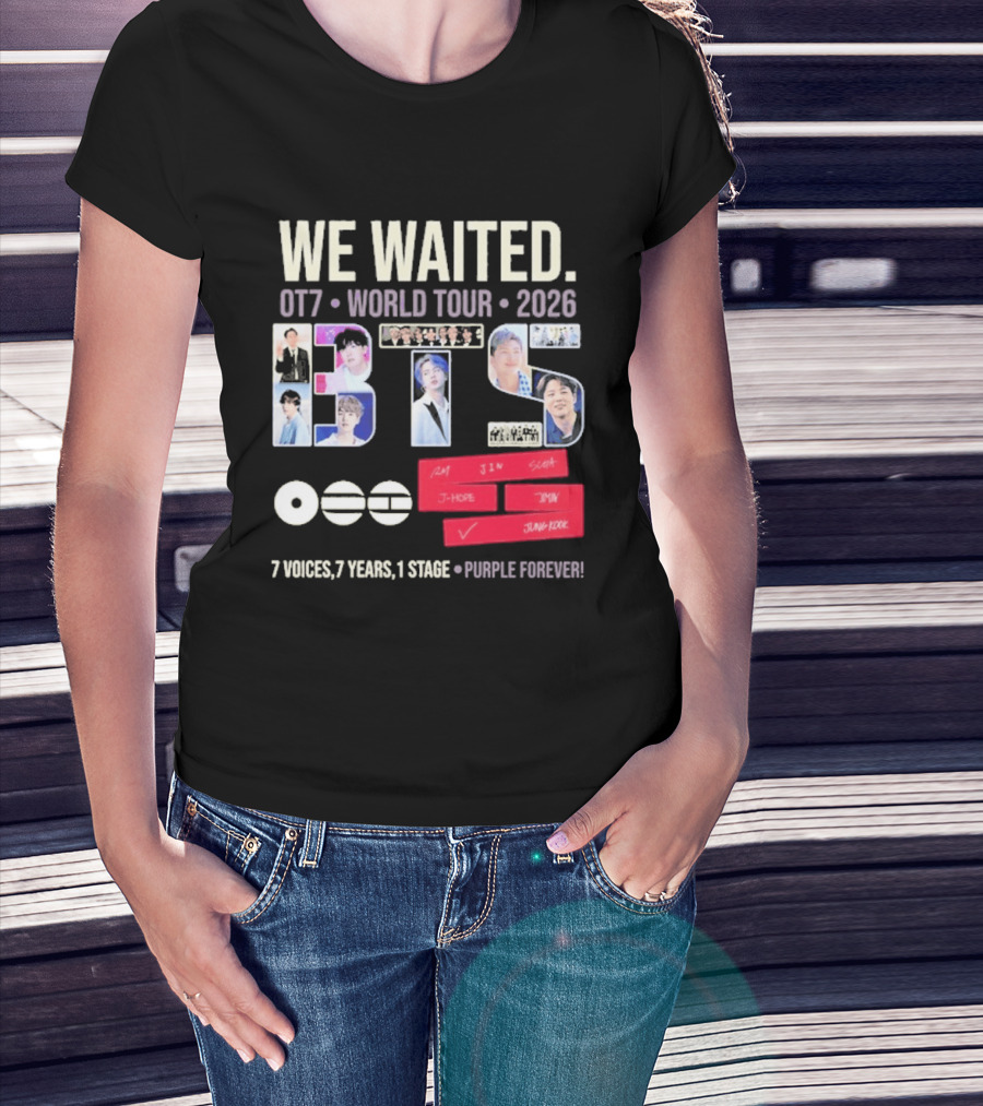 We Waited BTS OT7 World Tour 2026 7 Voices 7 Years 1 Stage Purple Forever T-Shirt