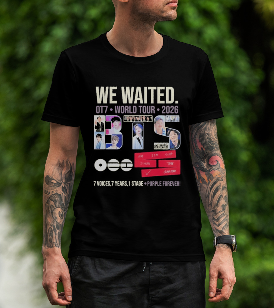 We Waited BTS OT7 World Tour 2026 7 Voices 7 Years 1 Stage Purple Forever T-Shirt