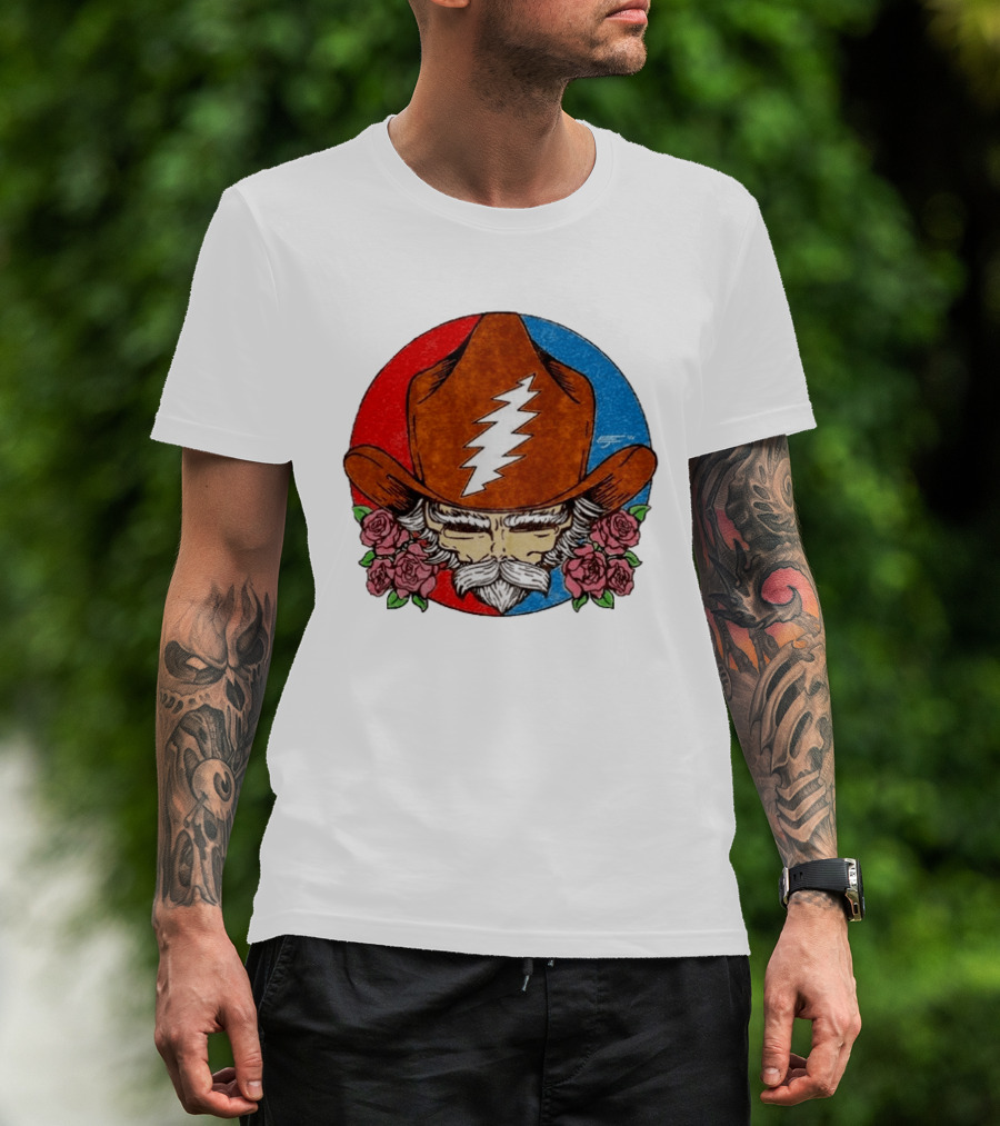 Bob Weir Cowboy Hat Grateful Dead Stealie Roses T-Shirt