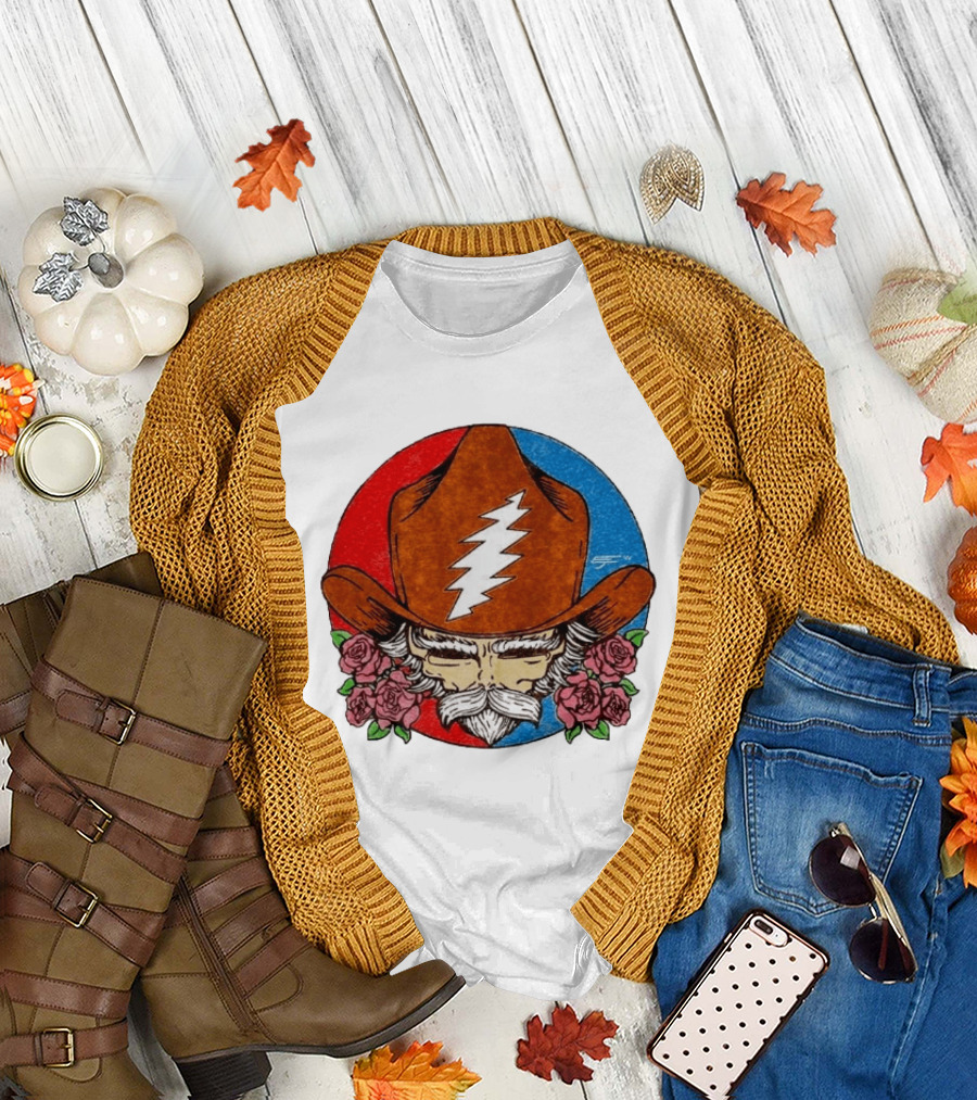 Bob Weir Cowboy Hat Grateful Dead Stealie Roses T-Shirt