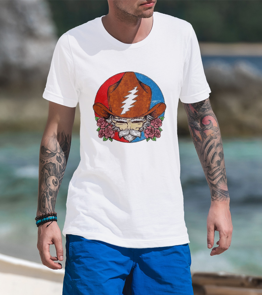 Bob Weir Cowboy Hat Grateful Dead Stealie Roses T-Shirt