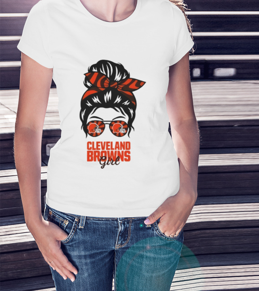 Cleveland Browns Fan Messy Bun Sunglasses T-Shirt
