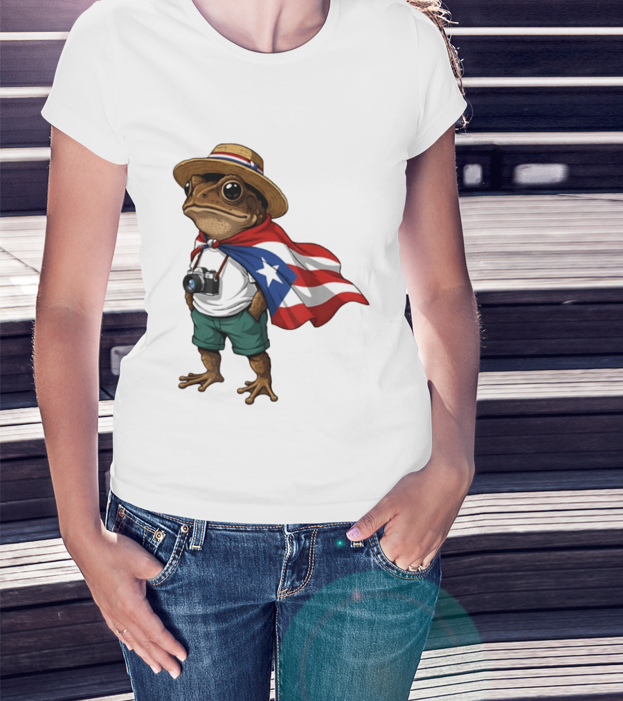 Coqui Frog With Puerto Rico Flag In Puerto Rican Taino T-Shirt