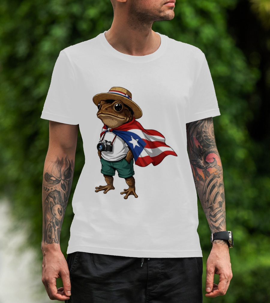 Coqui Frog With Puerto Rico Flag In Puerto Rican Taino T-Shirt