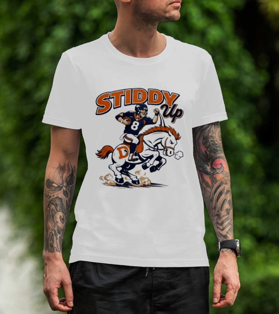 Jarrett Stidham Denver Broncos Stiddy Up Horseback Touchdown T-Shirt