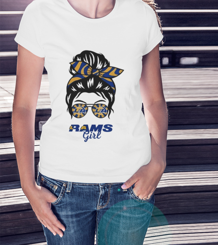 Rams Girl Messy Bun Sunglasses T-Shirt