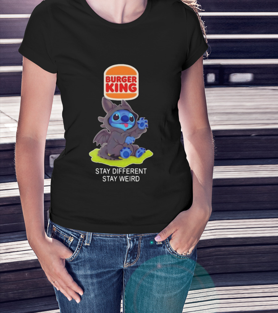 Burger King X Toothless Stitch Collaboration Stay Different Stay Weird T-Shirt
