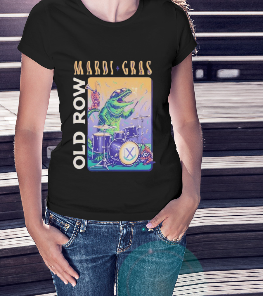 Mardi Gras Gator Playing Drums Old Row Celebration T-Shirt