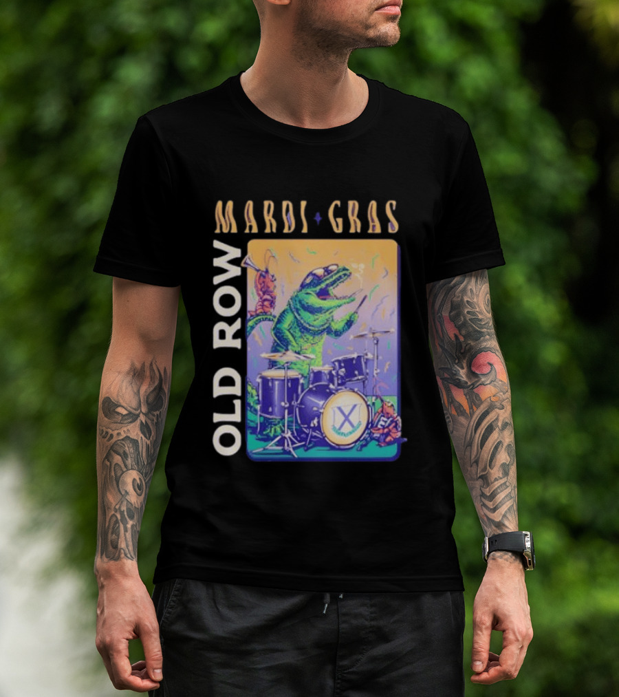 Mardi Gras Gator Playing Drums Old Row Celebration T-Shirt